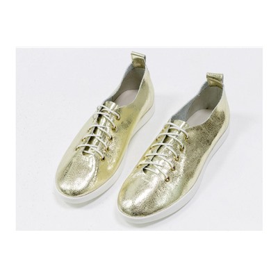 Невероятно легкие туфли-кеды из натуральной кожи золотого цвета на яркой белой подошве , Т-17412-14