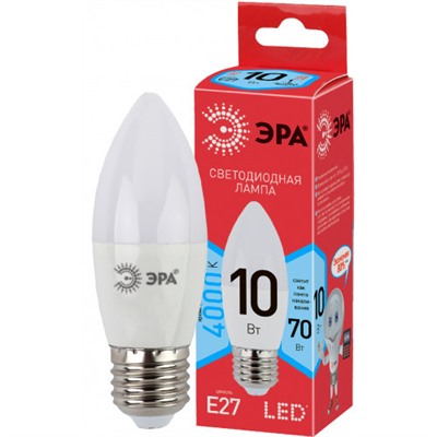 Лампа светодиодная ЭРА RED LINE LED B35-10W-840-E27 R Е27, 10Вт, свеча, нейтральный белый свет /1/10/100/