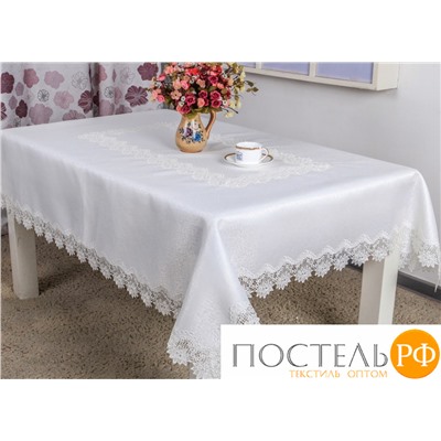 Скатерть "Карвен" жаккард с гипюром 160*350 М 604-6 белый (арт. М 604-6)