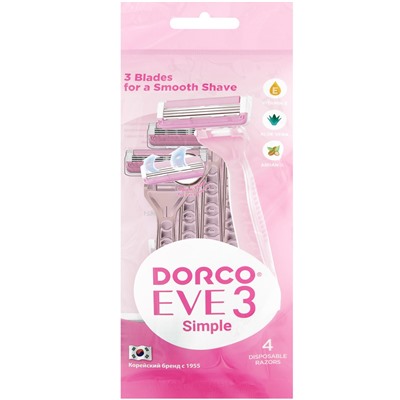 Dorco Женские бритвы одноразовые EVE3 Simple, 3 лезвийные,  4 станка