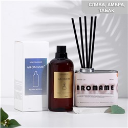 Набор диффузор ароматический "Aromame", слива, амбра, кожа, табак, 500 мл, прямоуг банка