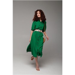 9214 Платье-рубашка с объёмными рукавами зелёное