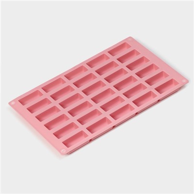 Форма для шоколада Доляна «Батончик», силикон, 28×17,5×2 см, 30 ячеек (4,3×1,7см), цвет розовый