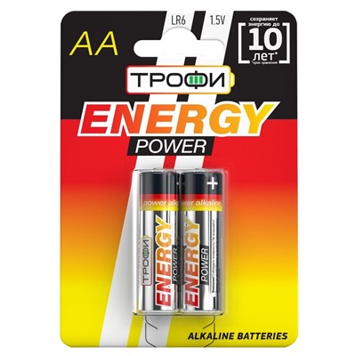 Батарейка AA Трофи LR6 ENERGY POWER  Alkaline (2-BL) (40/320) ЦЕНА УКАЗАНА ЗА 2 ШТ