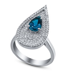 Серебряное кольцо с топазом "london blue"и куб.цирконием