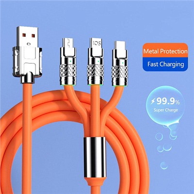 Кабель для быстрой зарядки 6А 120W 3 в 1 Big Fast Cable ОРАНЖЕВЫЙ