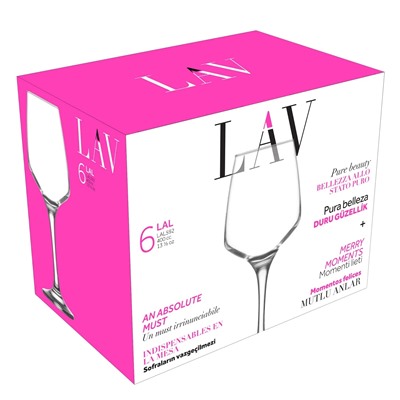 Бокалы для вина LAV Lal, 400 мл, в наборе 6 шт, высота 216 мм, подарочная коробка