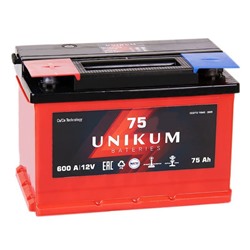 Аккумуляторная батарея UNIKUM 75 Ач 6СТ-75.1 VL, прямая полярность