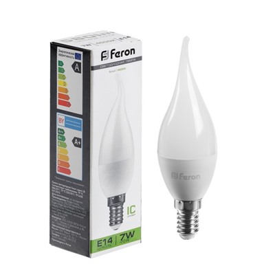 Лампа светодиодная FERON, (7W) 230V E14 4000K на ветру C37T, LB-97