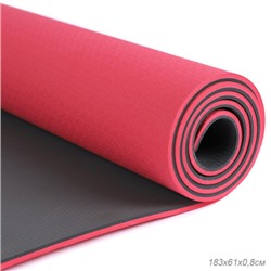 Коврик для йоги и фитнеса спортивный гимнастический двухслойный TPE 8мм. 183х61х0,8 цвет: красный / YM2-TPE-8R /уп 12/