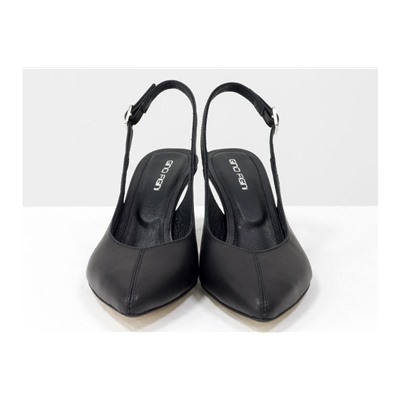 Черные изящные туфли Слингбэки из натуральной кожи, с удлиненным носиком, на невысокой шпильке, С-1909-15
