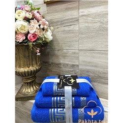 Комплект махровых полотенец с вышивкой Греция ярко-голубой (упаковка 3шт)