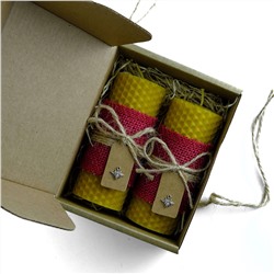 Набор свечей из пчелиного воска с декором красный джут в подарочной коробке 2 шт.