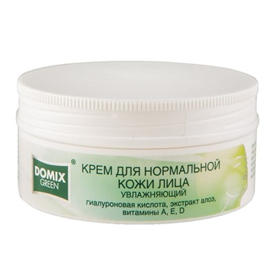 Domix Green Крем для нормальной кожи лица увлажняющий с гиалуроновой кислотой, экстрактом алоэ, витаминами A, E, D, 75 мл