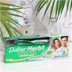 Набор Dabur Herb'l: гель зубной освежающий с мятой и лимоном, 150 г + зубная щётка