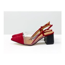 Дизайнерские летние красные туфли на среднем каблуке, выполнены из натуральной итальянской замши и вставками из мягкого силикона, Новая Коллекция Весна-Лето 2020-2021 от производителя Gino Figini, С-2009-05
