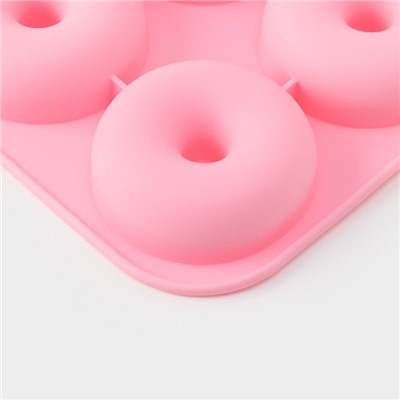 Форма силиконовая для выпечки Доляна «Сладости. Пончик», 28,5х28,5х3 см, 9 ячеек (d=8 см), цвет розовый