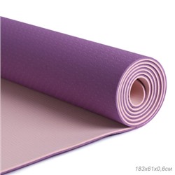 Коврик для йоги и фитнеса спортивный гимнастический двухслойный TPE 6мм. 183х61х0,6 цвет: розовый / YM2-TPE-6P / уп 12/