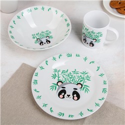 Набор детской посуды «Панда», 3 предмета: миска 520 мл, тарелка 19 см, кружка 220 мл