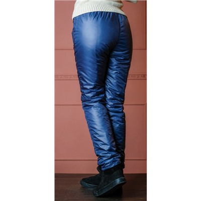 Утепленные зауженные женские брюки из глянцевой ткани с утеплителем флис,  цвет -синий