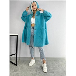 Женское пальто-пончо на пуговицах голубой (Единый размер)