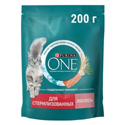 Сухой корм Purina one для стерилизованных кошек, лосось/пшеница, 200 г