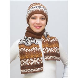 Комплект зимний женский шапка+шарф Узоры (Цвет светло-коричневый), размер 54-56, шерсть 50%, мохер 30%