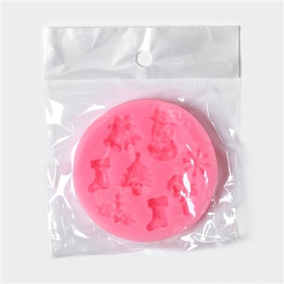 Силиконовый молд «Новогодняя атрибутика», 6,5×6,5 см, цвет розовый