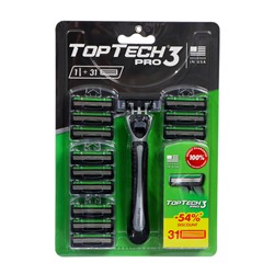 Мужская бритва TopTech PRO 3, 1 бритва + 31 сменная кассета (совместимы с Gillette mach3)