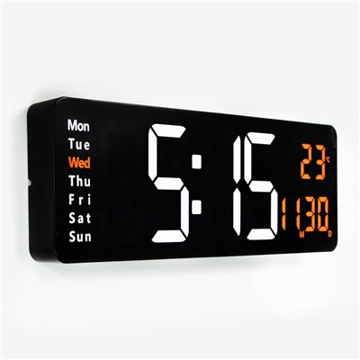 Часы электронные настенные, настольные, будильник, календарь, термометр, 1CR2032, 39 x 13 см