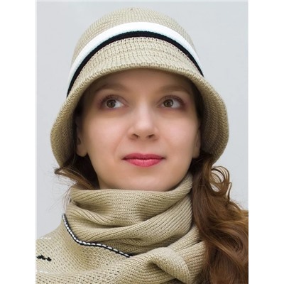 Комплект шляпа+шарф женский весна-осень Bloom (Цвет светло-бежевый), размер 56-58, шерсть 30%