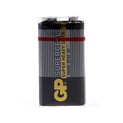 Батарейка солевая GP Supercell Super Heavy Duty, 6F22-1S, 9В, крона, спайка, 1 шт.