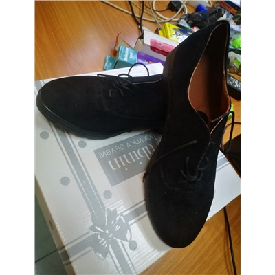 Туфли из черной замши на шнуровке  Арт. 05-6 размер 40 (сп Your Step)