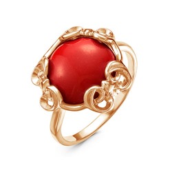 Позолоченное кольцо с красным кораллом - 623 - п