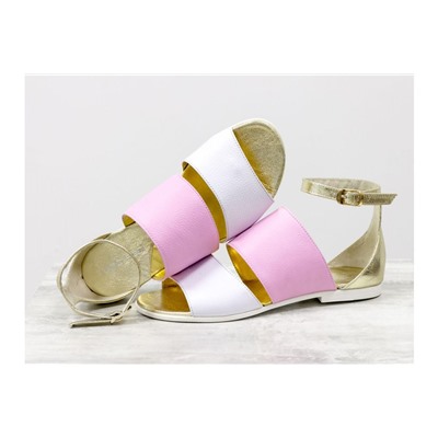 Нарядные летние сандалии из натуральной кожи белого, розового и золотого цвета, на низком ходу коллекция Весна-Лето от Джино Фиджини, С-605-08