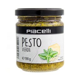 Соус "Песто из базилика", на основе растительного масла, пастеризованный "Piacelli" зеленый генуэзский 190 гр