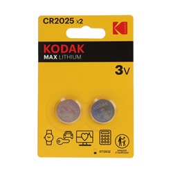 Батарейка литиевая Kodak, CR2025-2BL, 3В, блистер, 2 шт.