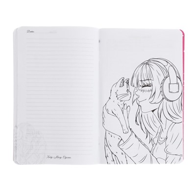 Записная книжка для девочек 130 х 210 мм, 56 листов в линейку "Анимэ", обложка мелованный картон, ламинация Soft-Touch, выборочный УФ-лак