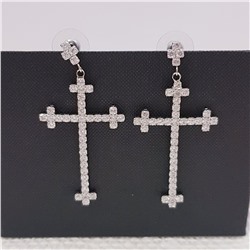 Серьги-гвоздики "Кресты" с цирконами, серебристый цвет, 37186, арт.606.432