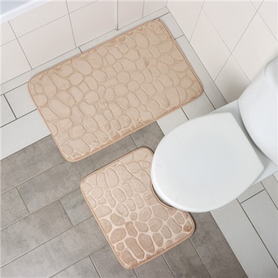 Набор ковриков для ванной и туалета Доляна «Камни», 2 шт, 40×50, 50×80 см, цвет бежевый