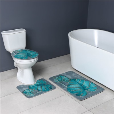 Набор ковриков для ванной и туалета Доляна «Тропический», 3 шт, 50×80, 50×40, 40×43 см