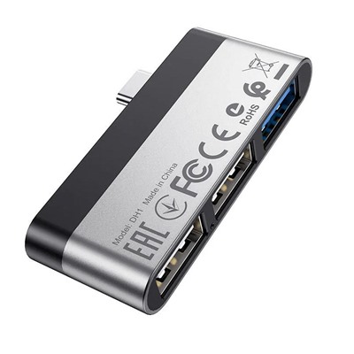 Хаб USB Type-C Borofone DH1 Type-C to USB3.0+USB2.0*2 (silver/black)