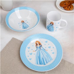 Набор детской посуды «Принцесса», 3 предмета: миска 520 мл, тарелка 19 см, кружка 220 мл