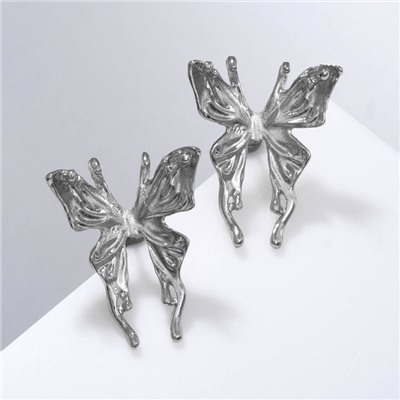 Серьги металл «Бабочки» сказочные, цвет серебро
