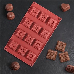 Форма для льда и шоколада «Песочное печенье», 12 ячеек, 28,1×16,5 см, цвет коричневый