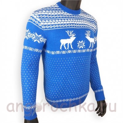 Ярко-синий шерстяной свитер с оленями - 120.1