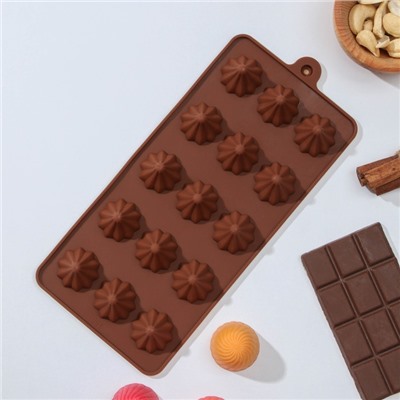 Форма для шоколада Доляна «Трюфели», силикон, 21×10×2,2 см, 15 ячеек, цвет коричневый