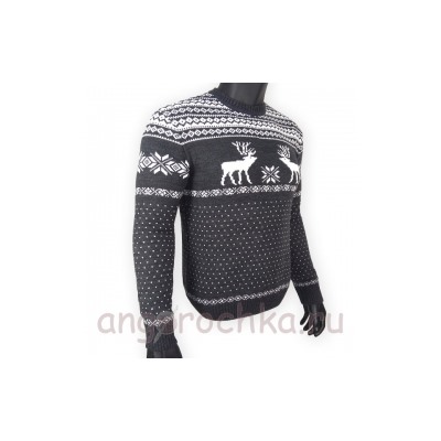 Шерстяной свитер с оленями с темно-синим рисунком - 120.4