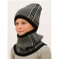 Комплект зимний для мальчика шапка+снуд Стиль (Цвет черный), размер 54-56, шерсть 30%