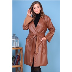 Пальто коричневое из экокожи осеннее plus size